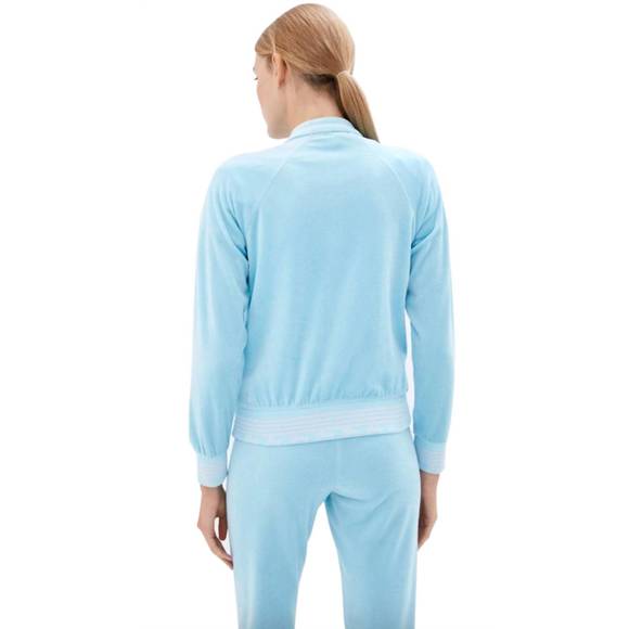 NEW JUICY COUTURE women's doo wop snap collar velour track jacket in light blue - Picture 3 of 3